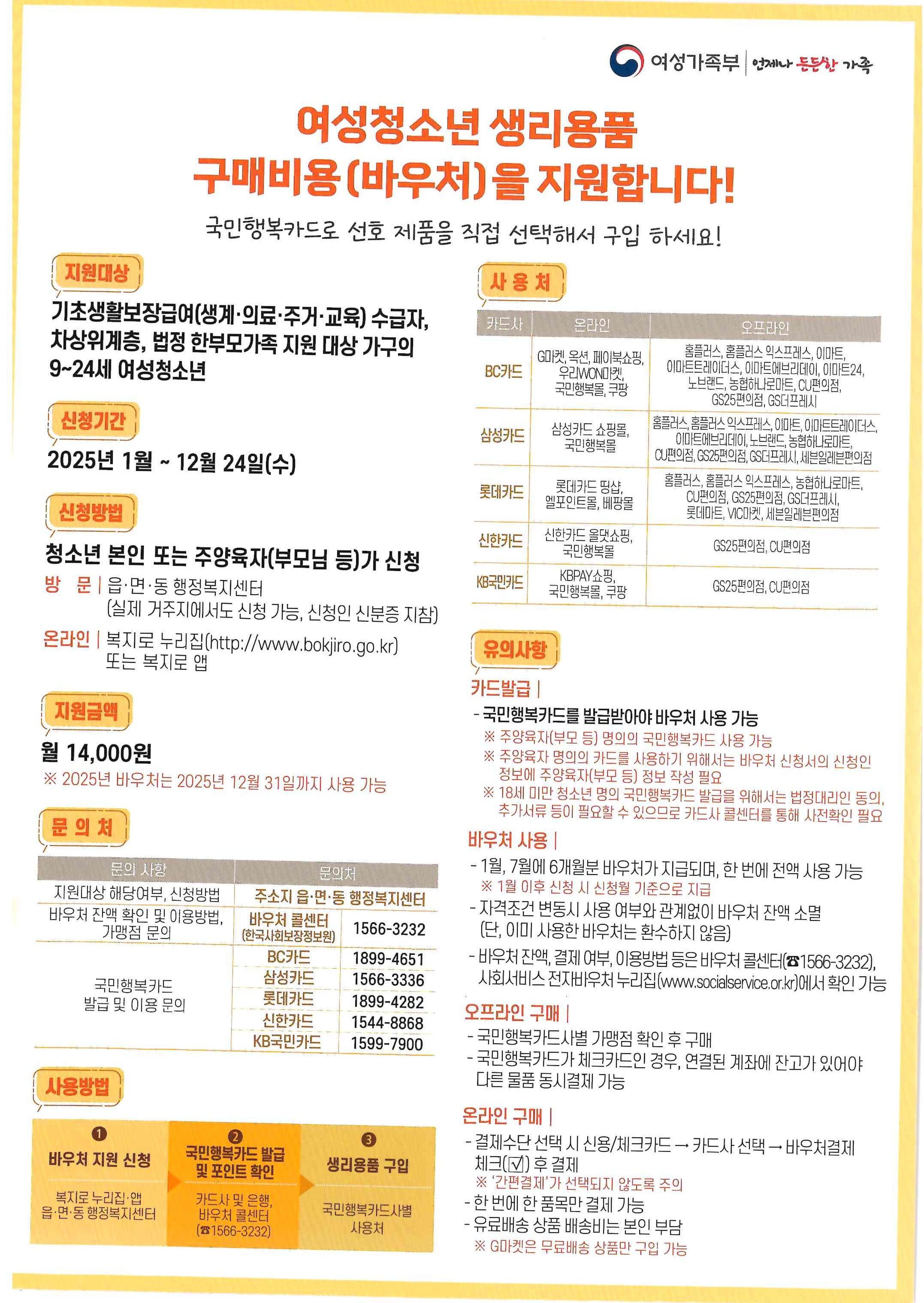 여성 청소년 생리용품 지원 홍보 팜플렛