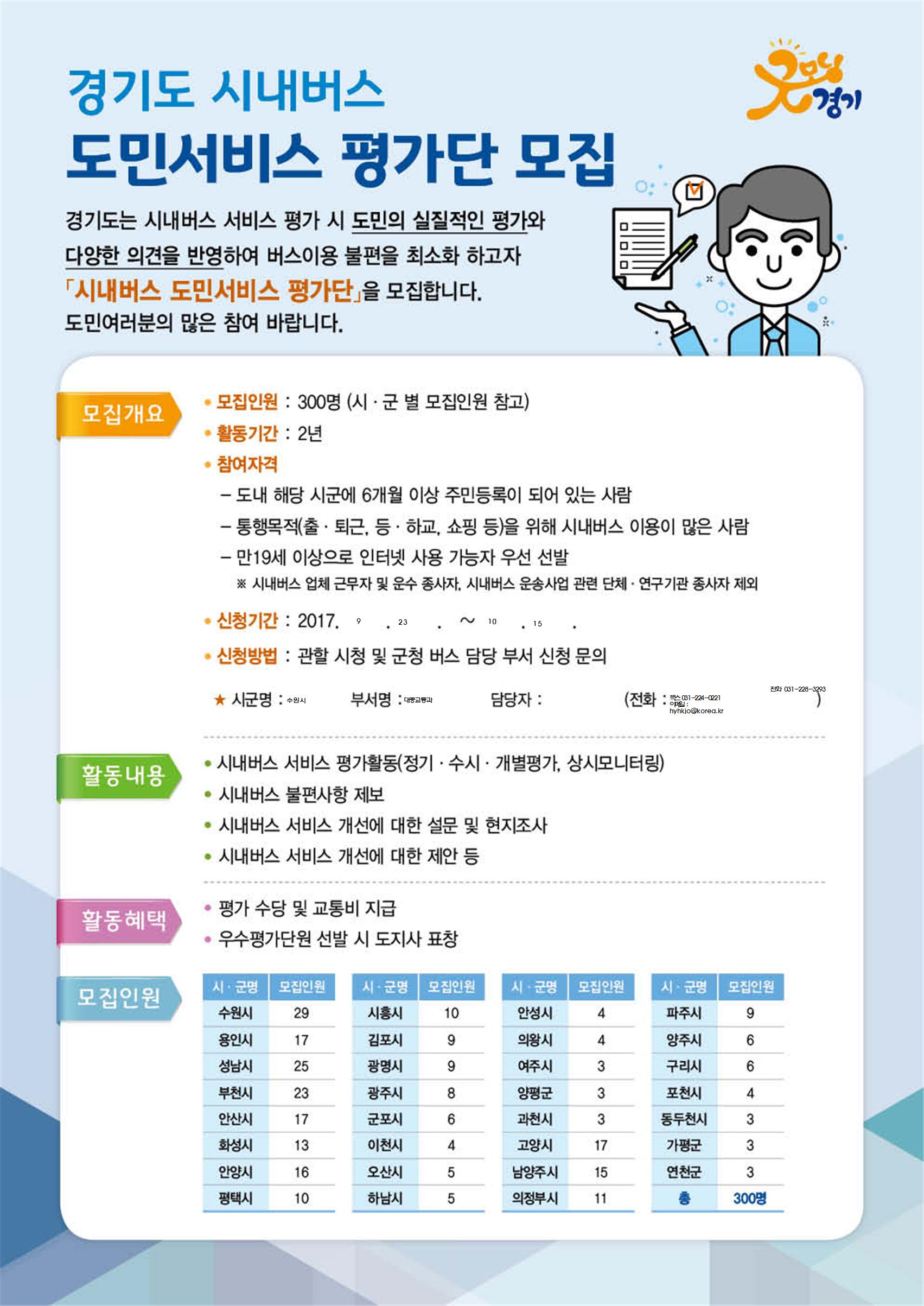 경기도 시내버스 도민서비스 평가단 모집 안내