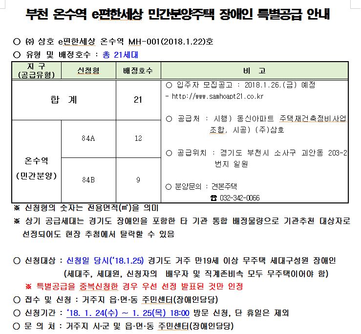 특별공급 안내